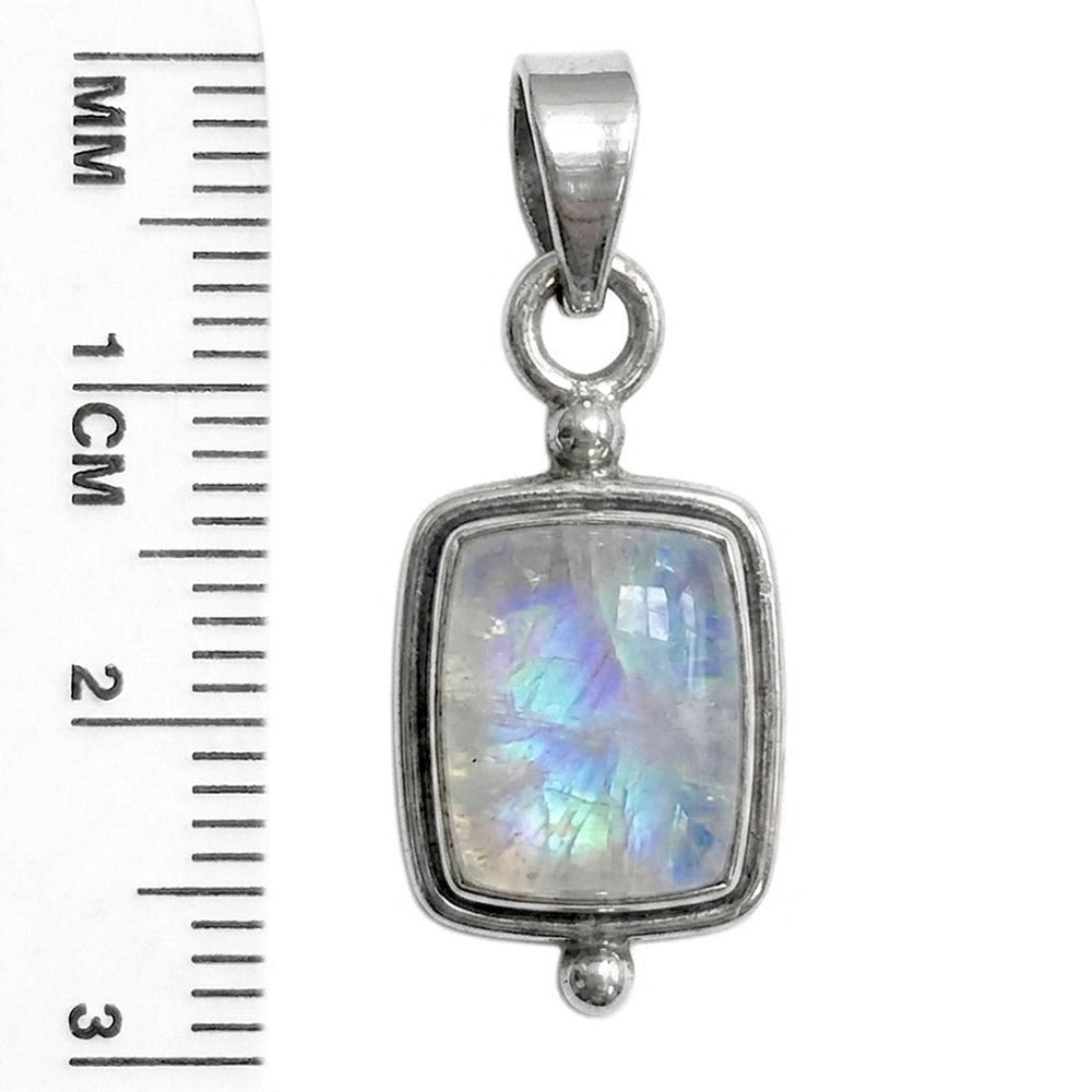 Pendentif pierre de lune arc-en-ciel en argent massif 925