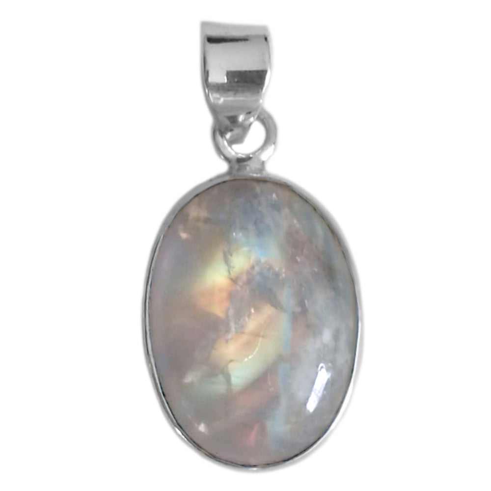 Rainbow moonstone sterling silver pendant