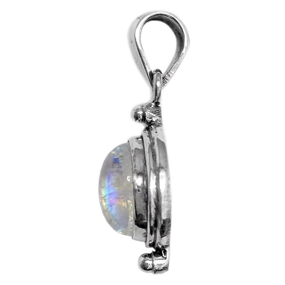 Pendentif pierre de lune arc-en-ciel en argent massif 925