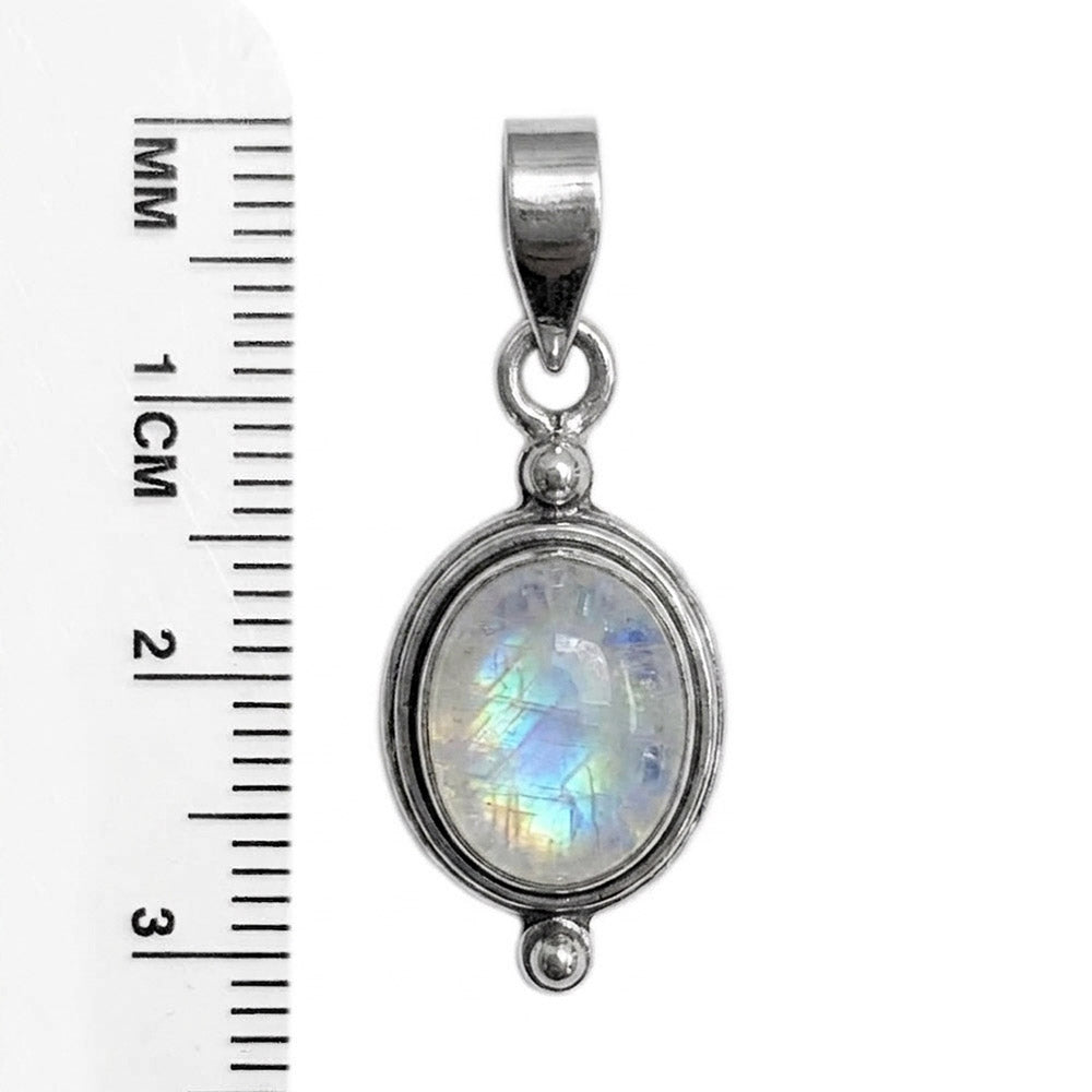 Pendentif pierre de lune arc-en-ciel en argent massif 925