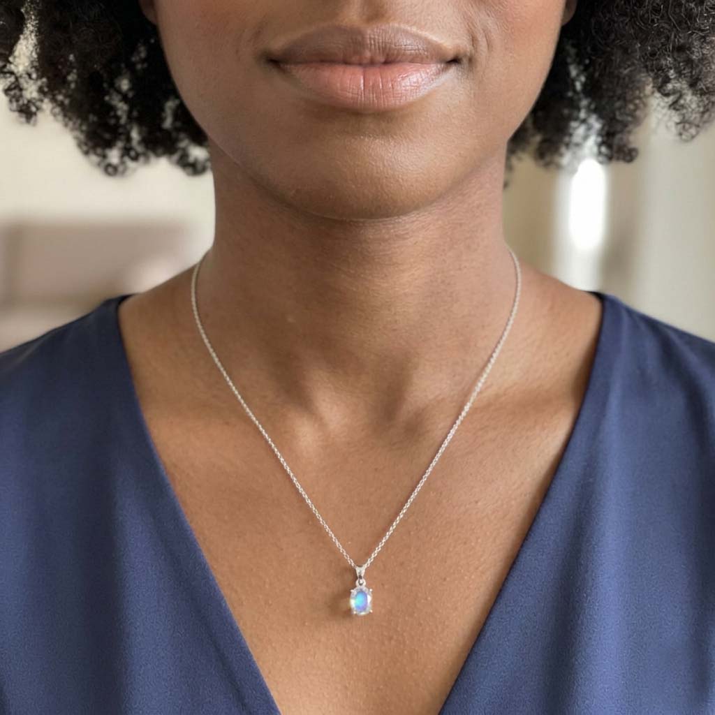 Rainbow moonstone sterling silver pendant