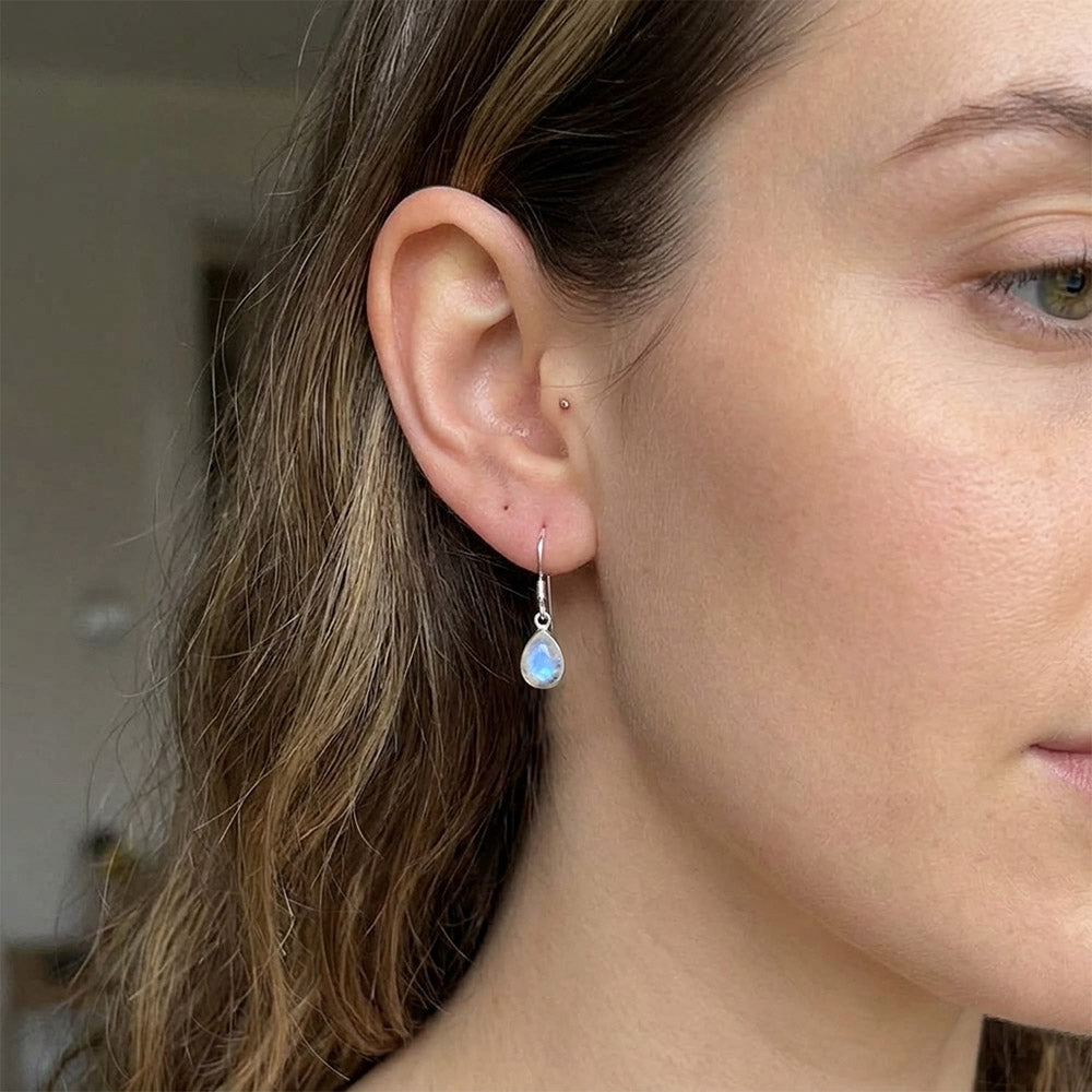 Rainbow moonstone sterling silver earrings