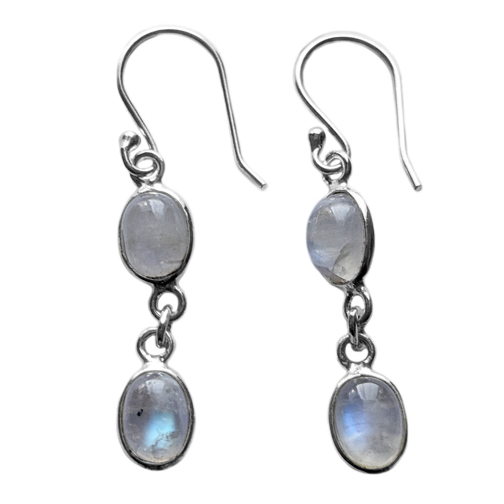 Boucles d’oreilles pendantes pierre de lune arc-en-ciel en argent massif 925