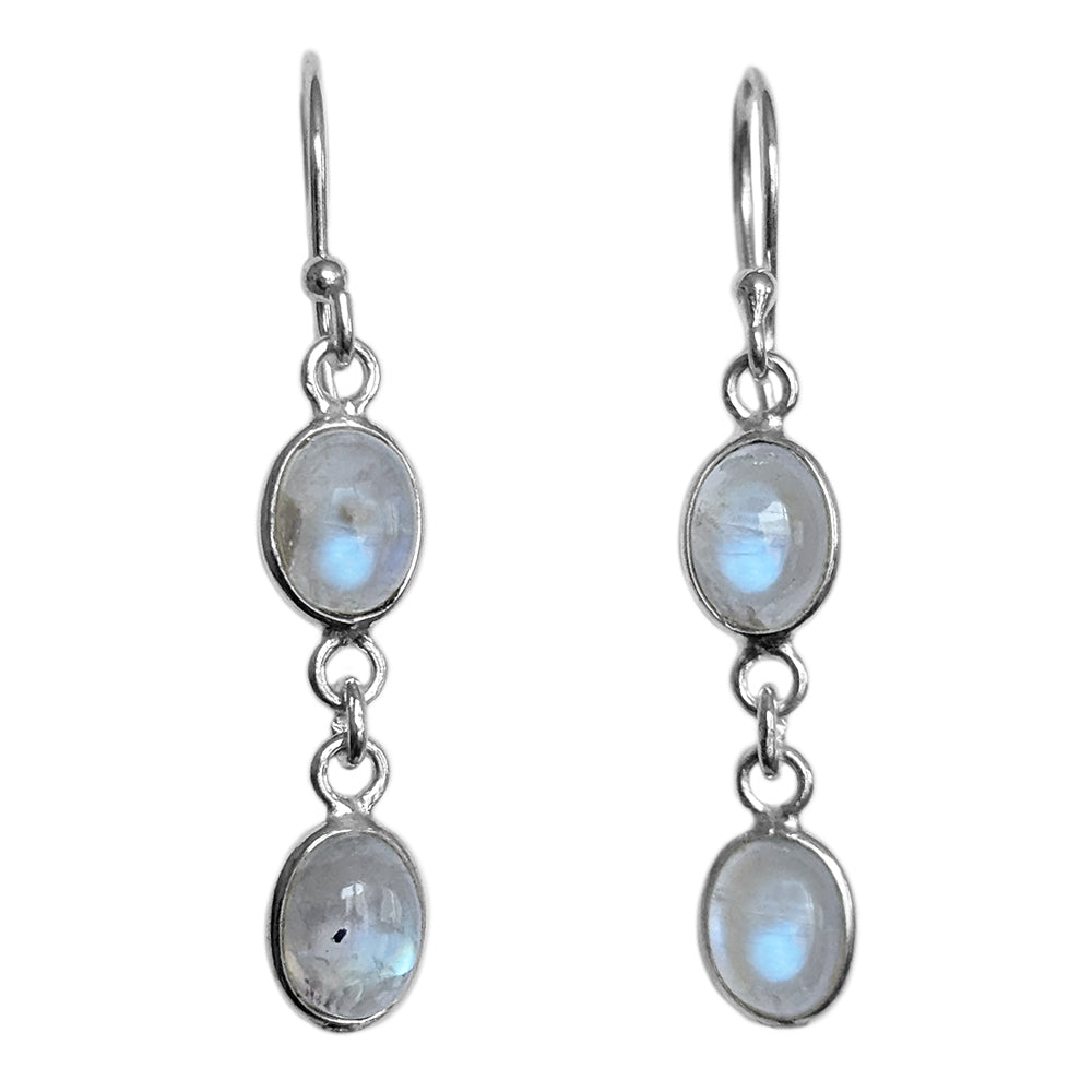 Boucles d’oreilles pendantes pierre de lune arc-en-ciel en argent massif 925