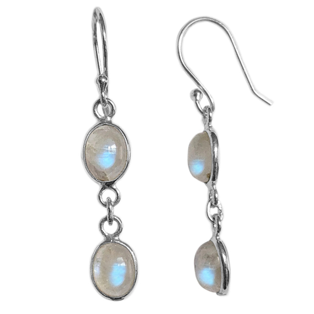 Boucles d’oreilles pendantes pierre de lune arc-en-ciel en argent massif 925