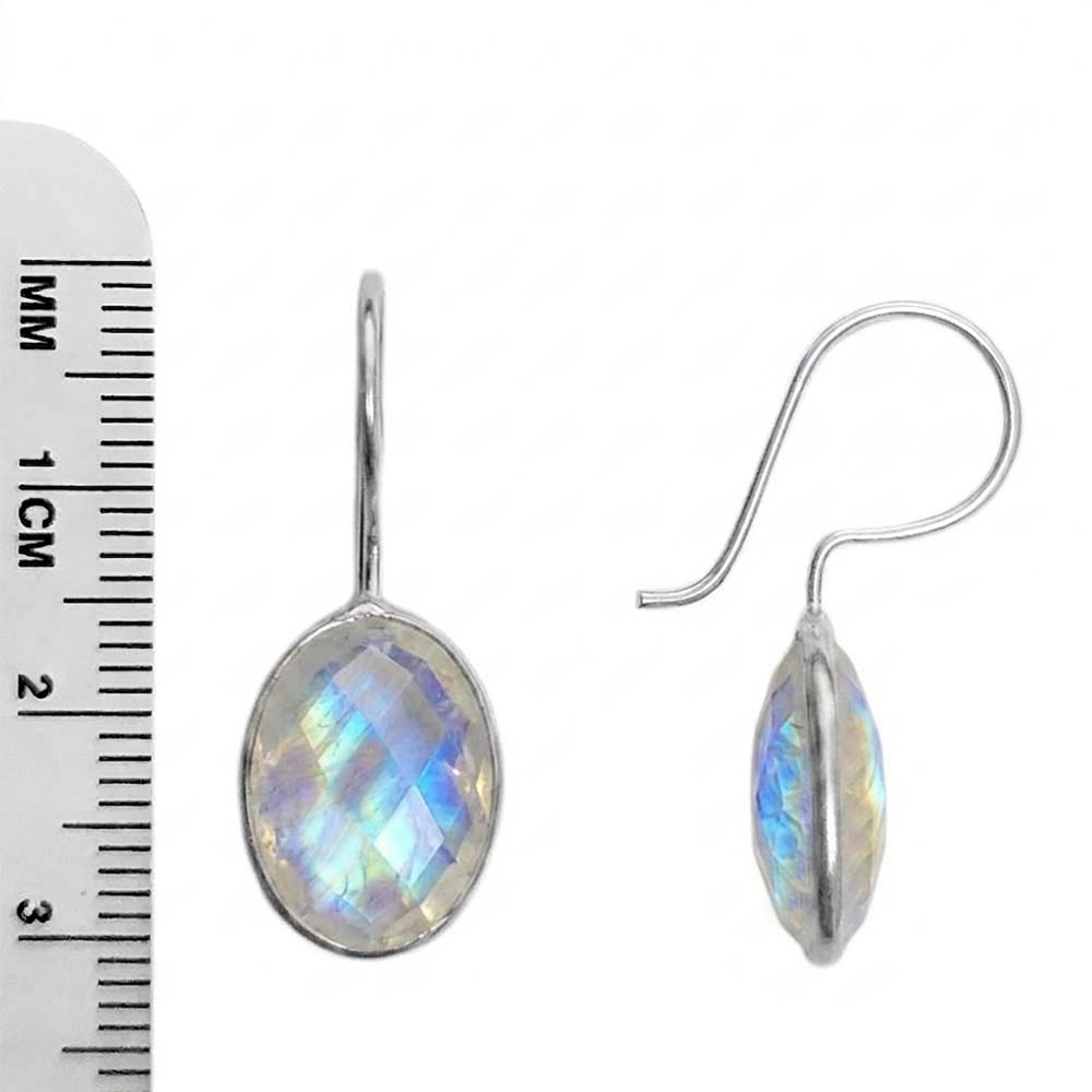 Boucles d’oreilles pierre de lune arc-en-ciel en argent massif 925
