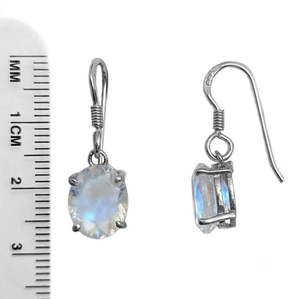 Rainbow moonstone sterling silver drop earrings