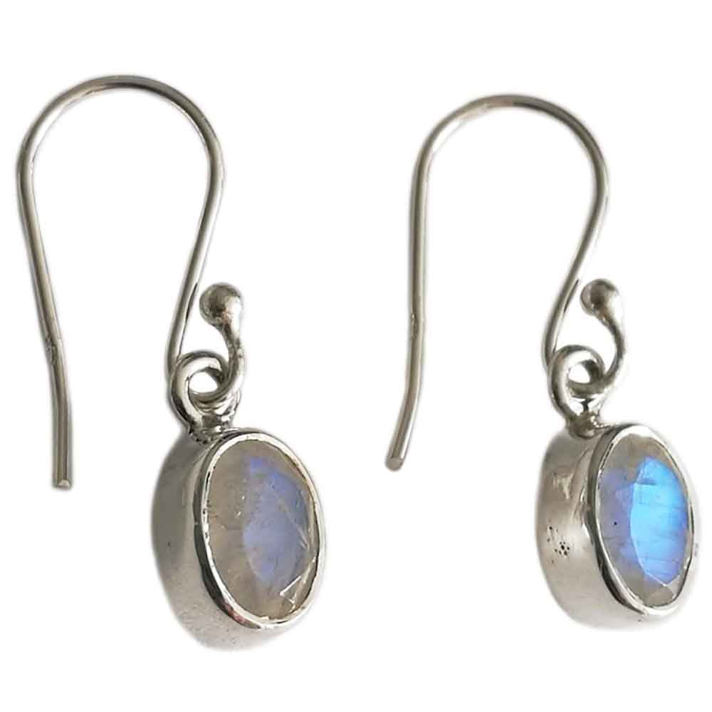 Boucles d’oreilles pierre de lune arc-en-ciel en argent massif 925