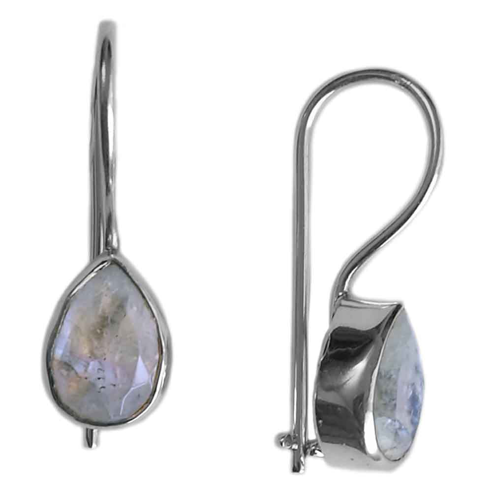 Boucles d’oreilles pierre de lune arc-en-ciel en argent massif 925