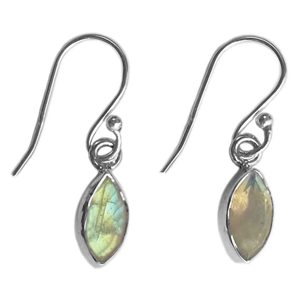 Boucles d’oreilles pendantes pierre de lune arc-en-ciel en argent massif 925