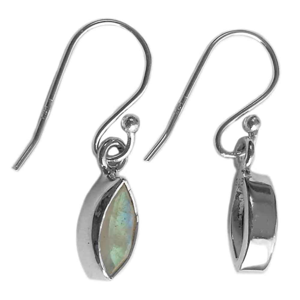 Boucles d’oreilles pendantes pierre de lune arc-en-ciel en argent massif 925