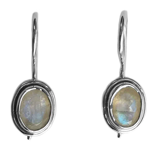 Boucles d’oreilles pierre de lune arc-en-ciel en argent massif 925