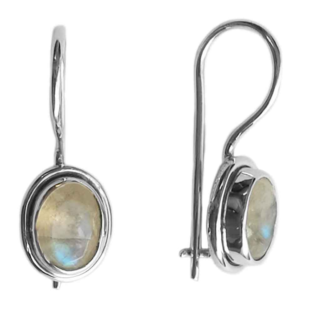 Boucles d’oreilles pierre de lune arc-en-ciel en argent massif 925