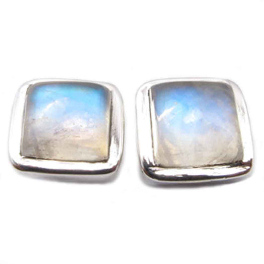 Rainbow moonstone sterling silver ear studs