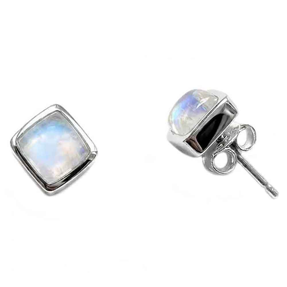 Rainbow moonstone sterling silver ear studs