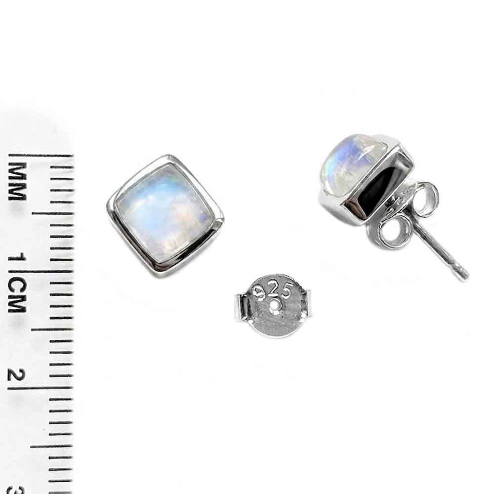 Rainbow moonstone sterling silver ear studs