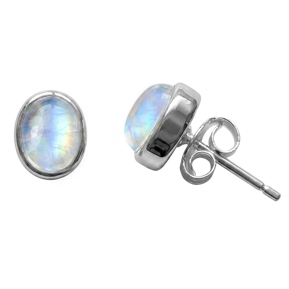 Clous d’oreilles pierre de lune arc-en-ciel en argent massif 925