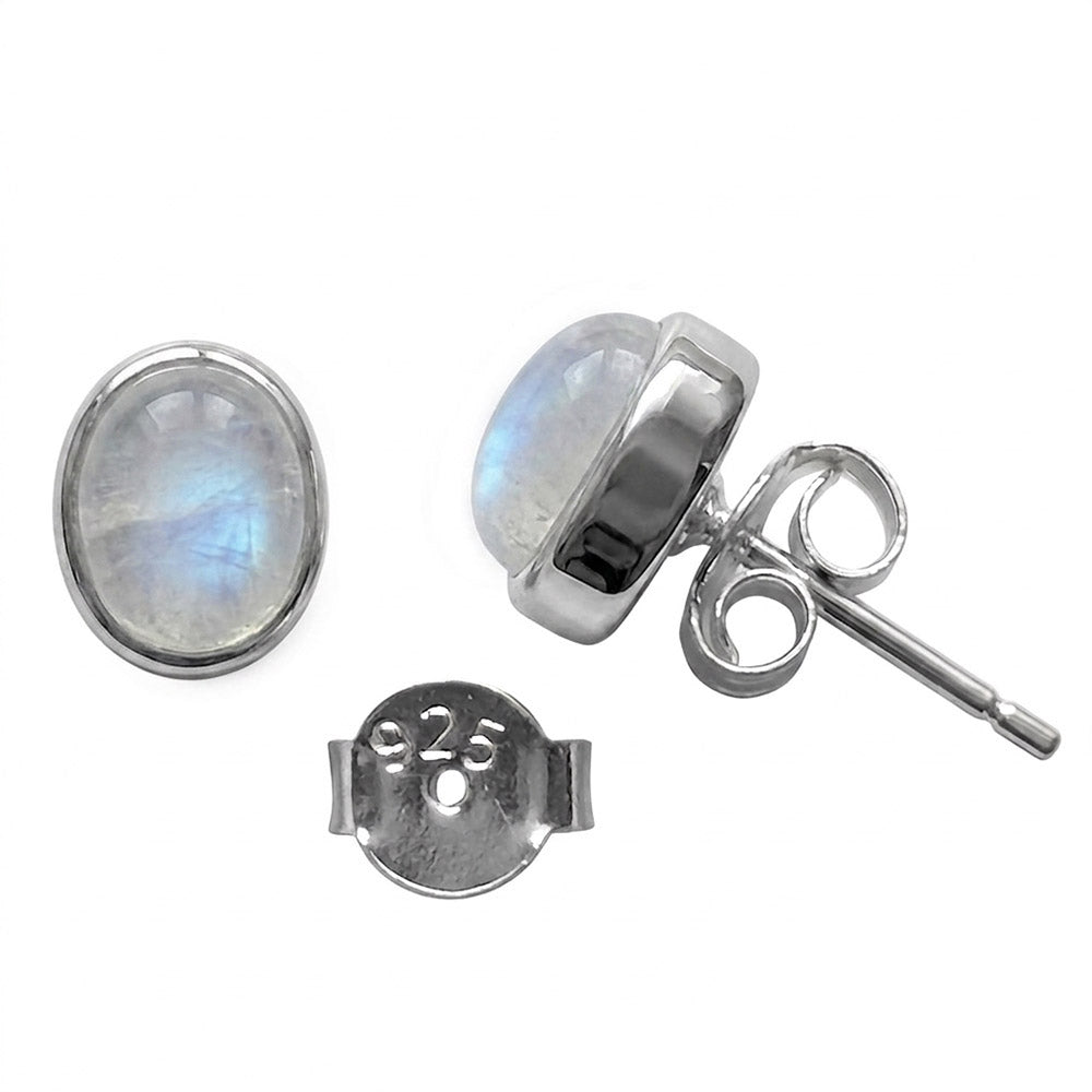 Clous d’oreilles pierre de lune arc-en-ciel en argent massif 925