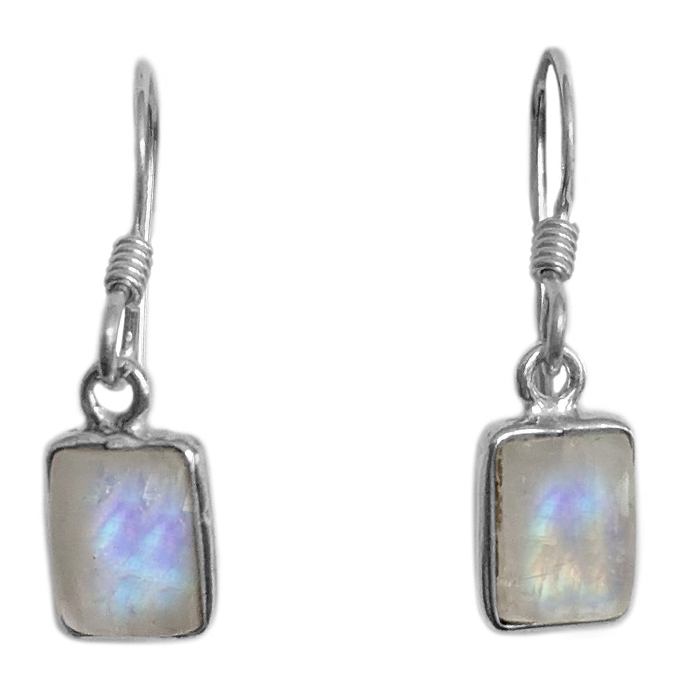 Boucles d’oreilles pierre de lune arc-en-ciel en argent massif 925