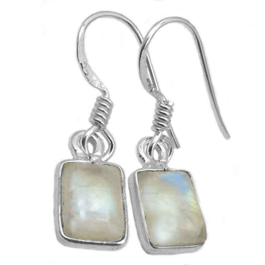 Boucles d’oreilles pierre de lune arc-en-ciel en argent massif 925