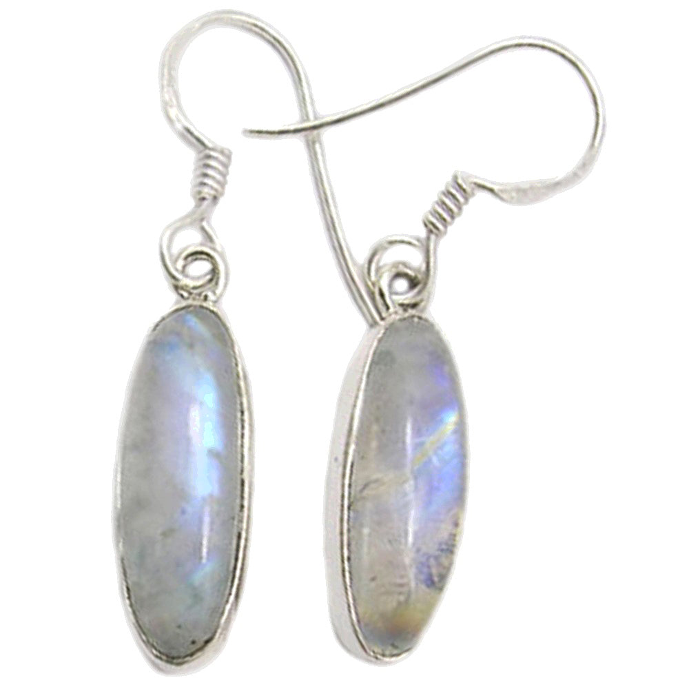 Boucles d’oreilles pendantes pierre de lune arc-en-ciel en argent massif 925