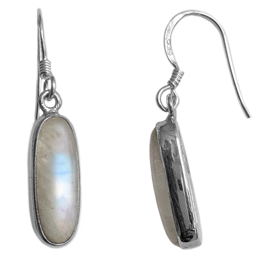 Boucles d’oreilles pendantes pierre de lune arc-en-ciel en argent massif 925
