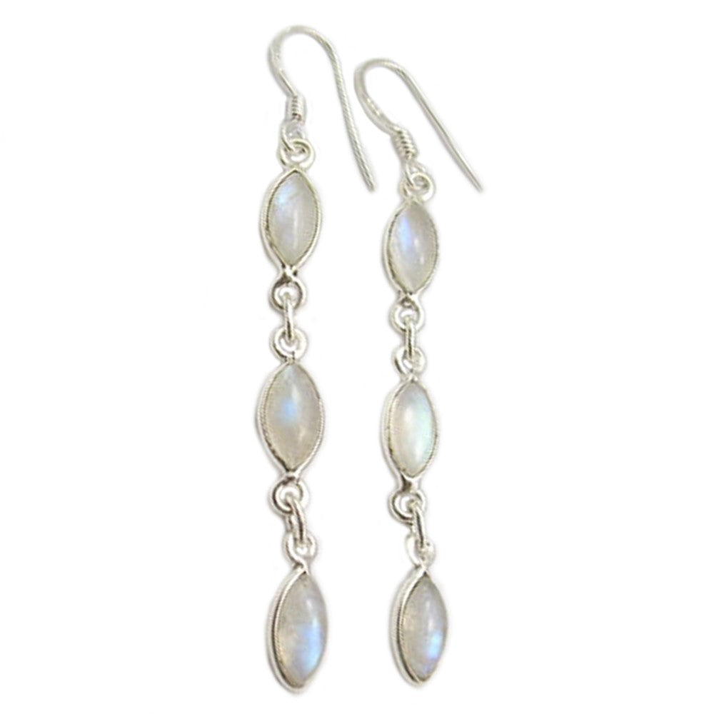 Rainbow moonstone sterling silver drop earrings