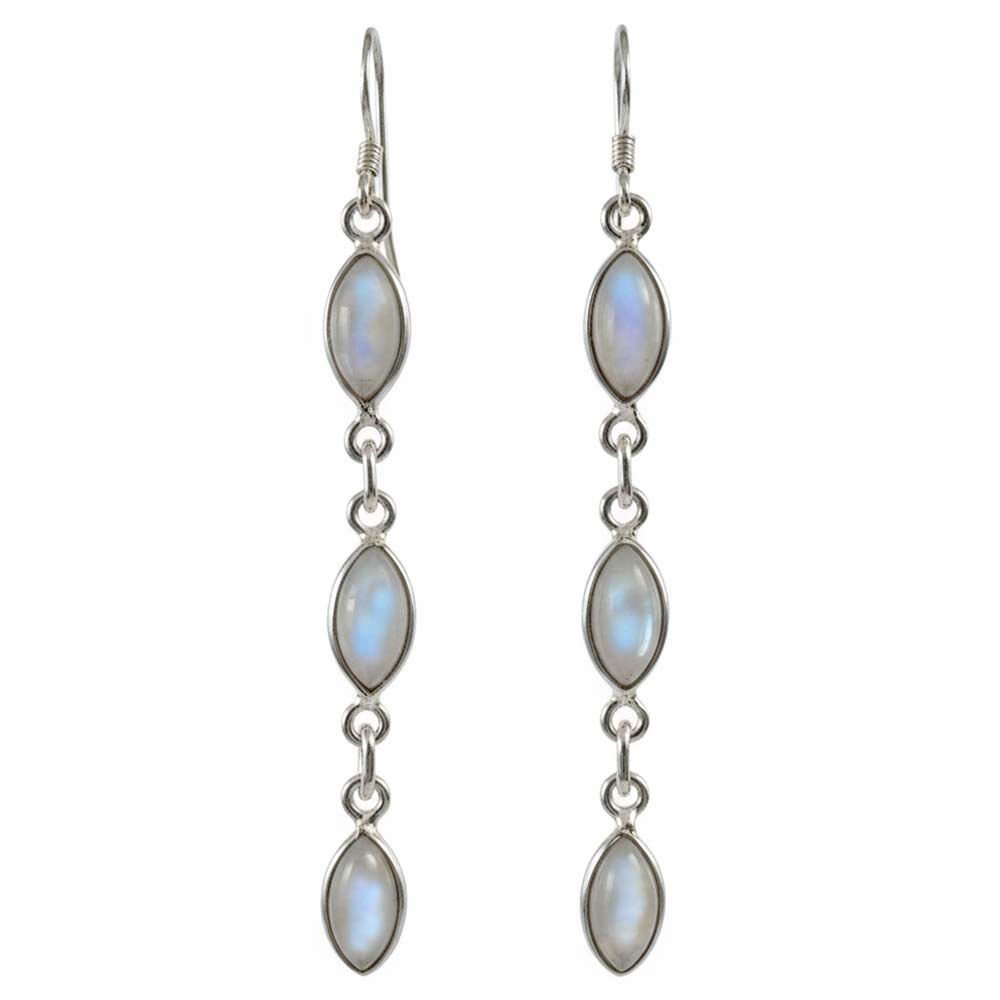 Boucles d’oreilles pendantes pierre de lune arc-en-ciel en argent massif 925