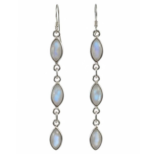 Boucles d’oreilles pendantes pierre de lune arc-en-ciel en argent massif 925