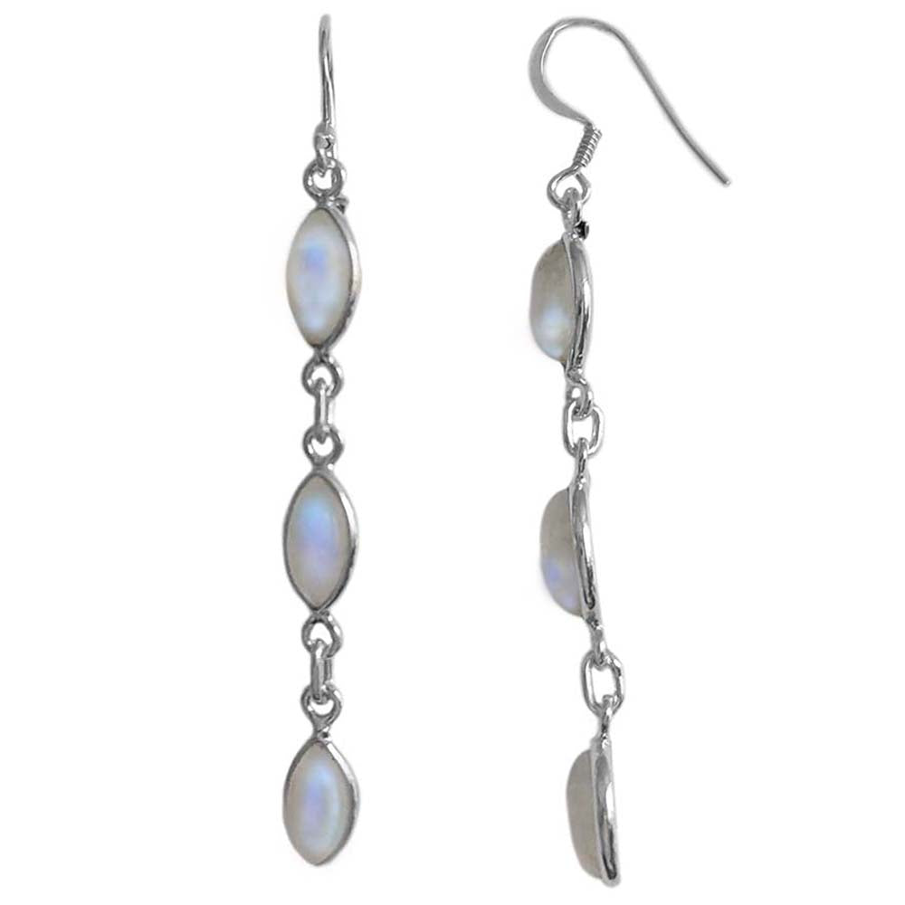 Boucles d’oreilles pendantes pierre de lune arc-en-ciel en argent massif 925