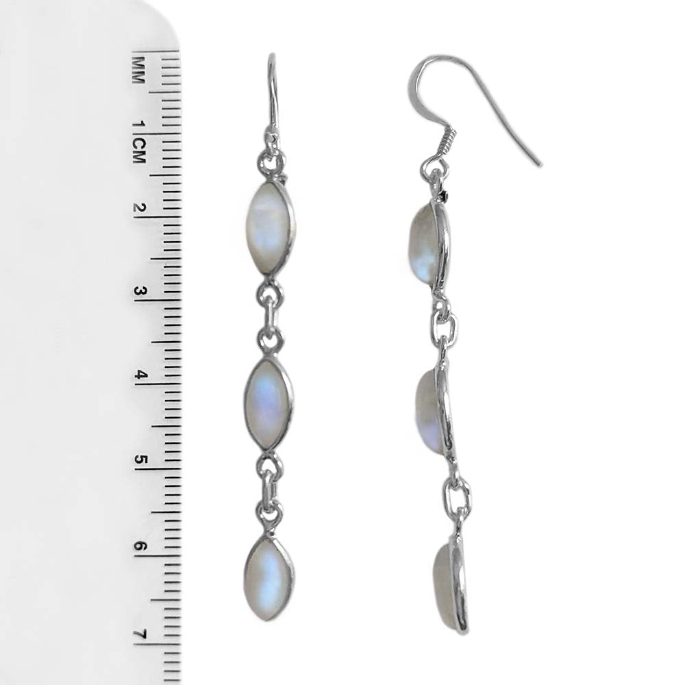 Boucles d’oreilles pendantes pierre de lune arc-en-ciel en argent massif 925