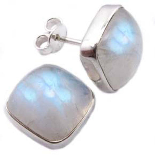 Rainbow moonstone sterling silver ear studs