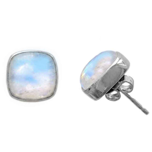 Rainbow moonstone sterling silver ear studs