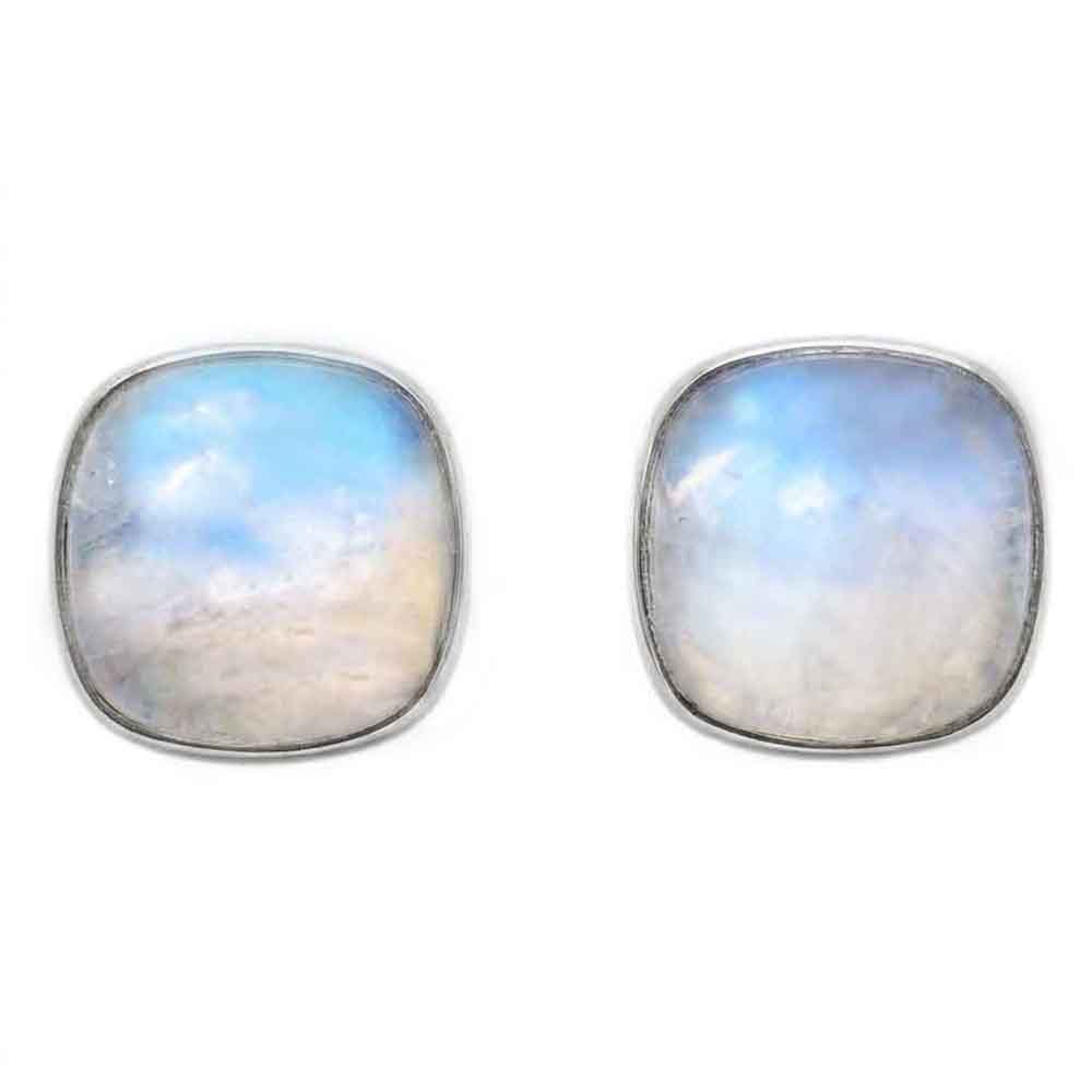 Rainbow moonstone sterling silver ear studs