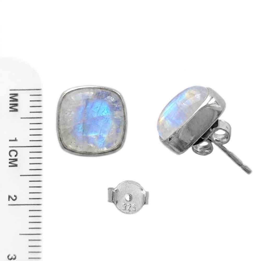 Rainbow moonstone sterling silver ear studs