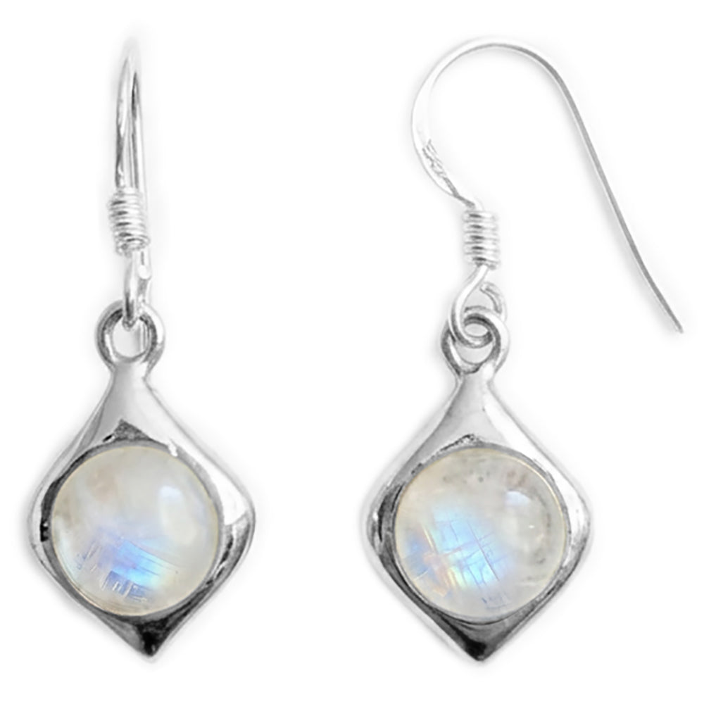 Rainbow moonstone sterling silver drop earrings