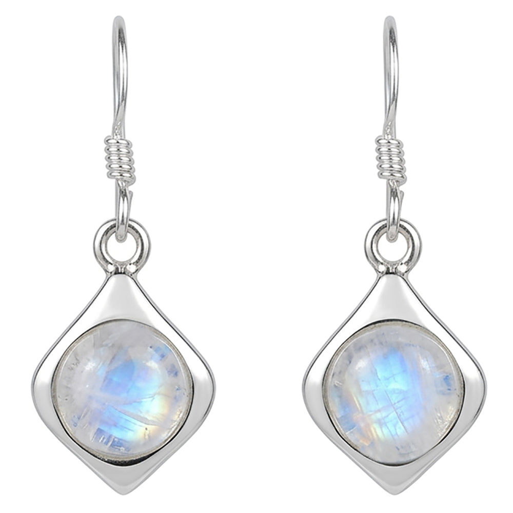 Rainbow moonstone sterling silver drop earrings