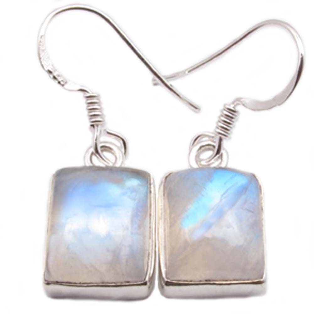 Rainbow moonstone sterling silver drop earrings