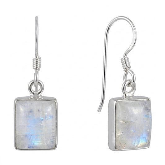 Rainbow moonstone sterling silver drop earrings