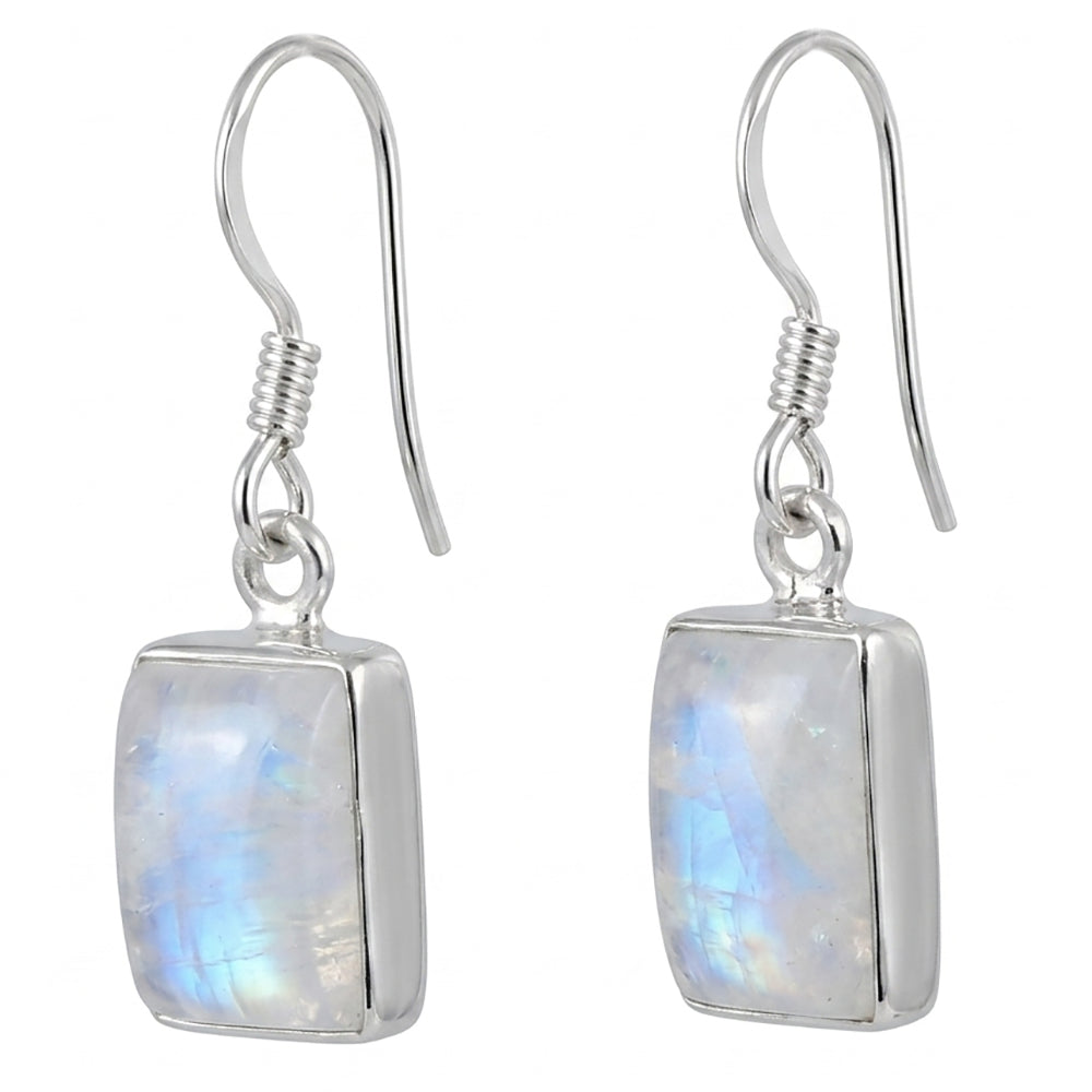 Rainbow moonstone sterling silver drop earrings