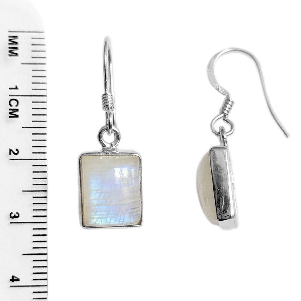 Rainbow moonstone sterling silver drop earrings