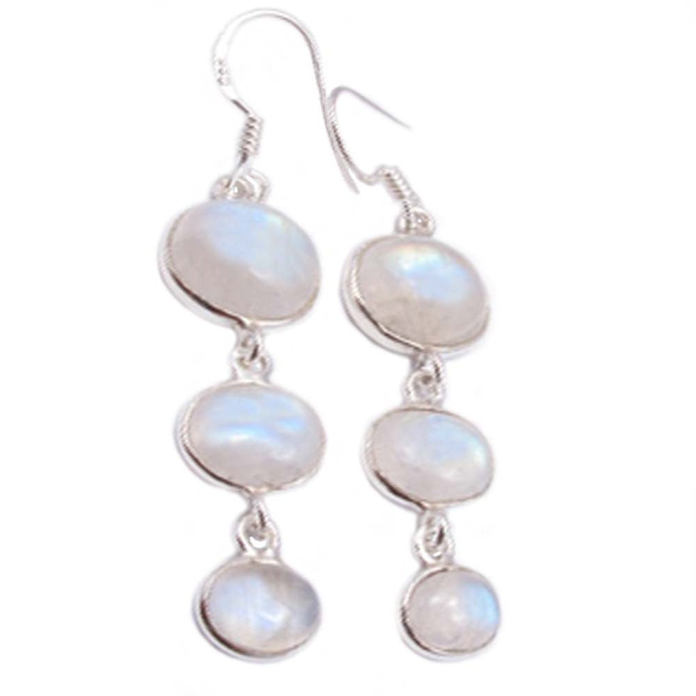 Rainbow moonstone sterling silver drop earrings