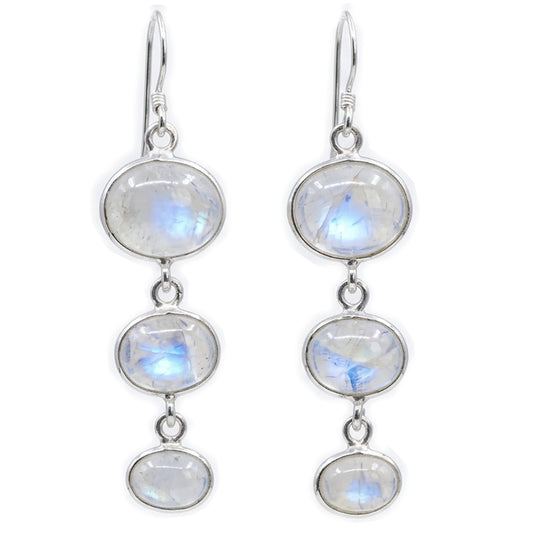 Rainbow moonstone sterling silver drop earrings