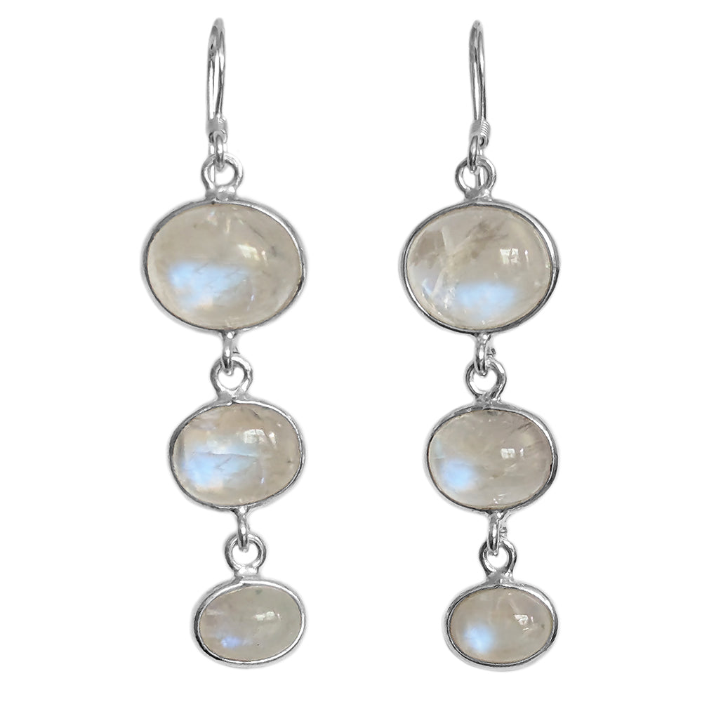 Boucles d’oreilles pendantes pierre de lune arc-en-ciel en argent massif 925