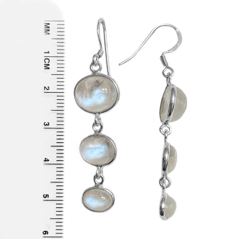 Boucles d’oreilles pendantes pierre de lune arc-en-ciel en argent massif 925