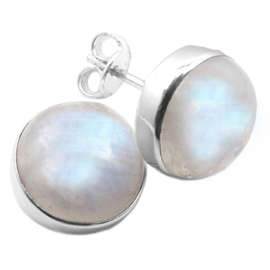 Rainbow moonstone sterling silver ear studs