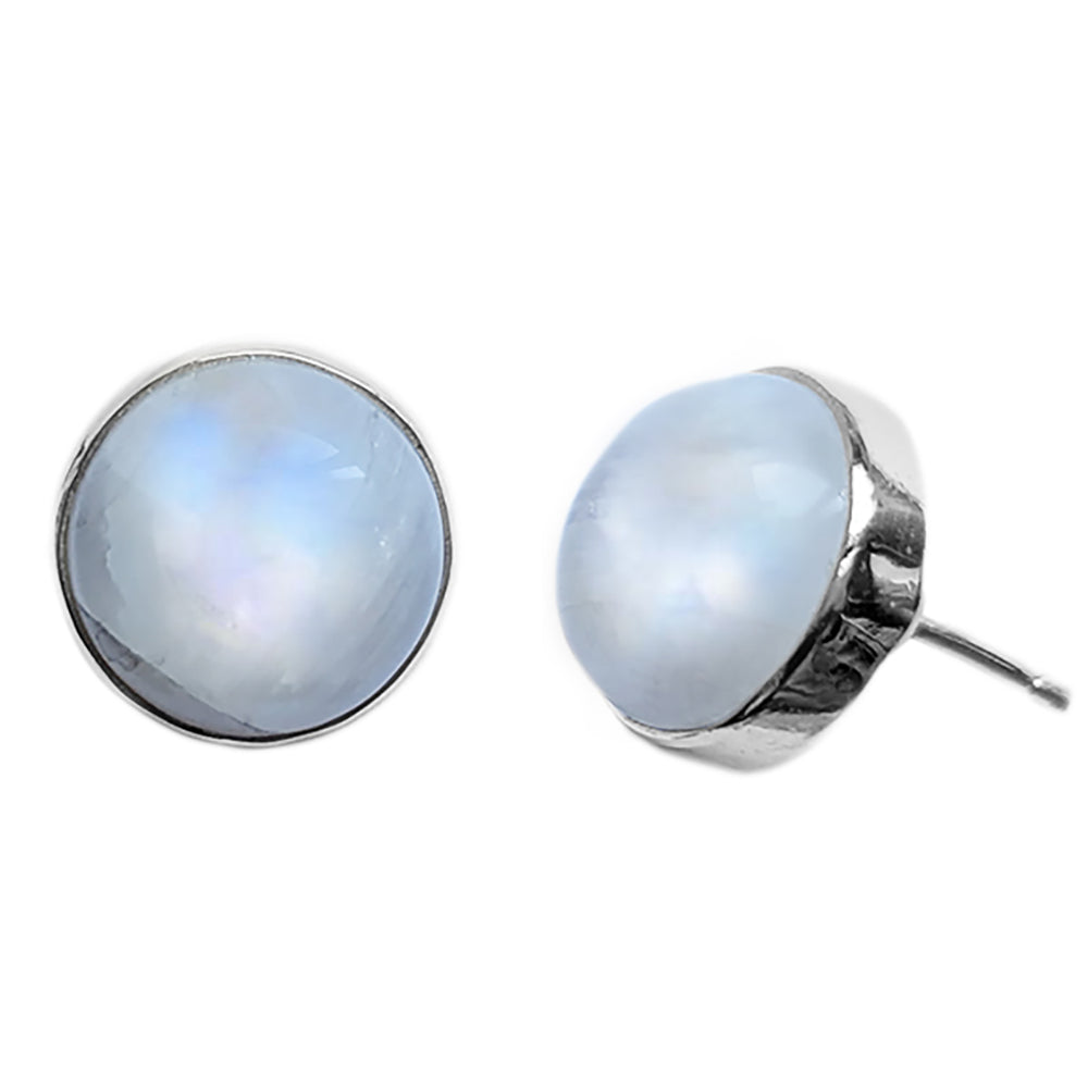 Clous d’oreilles pierre de lune arc-en-ciel en argent massif 925