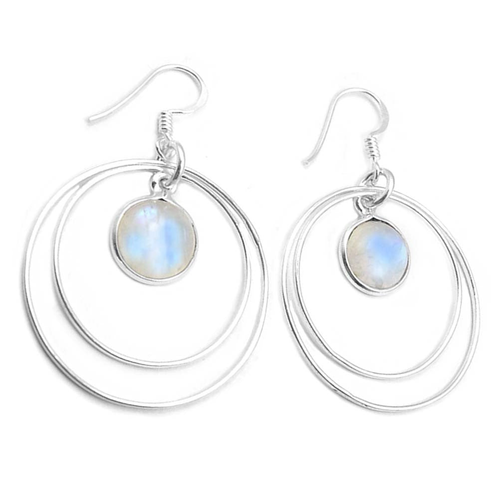 Boucles d’oreilles pendantes pierre de lune arc-en-ciel en argent massif 925