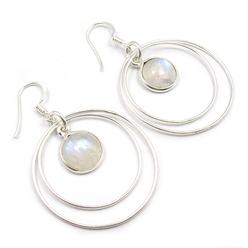 Boucles d’oreilles pendantes pierre de lune arc-en-ciel en argent massif 925