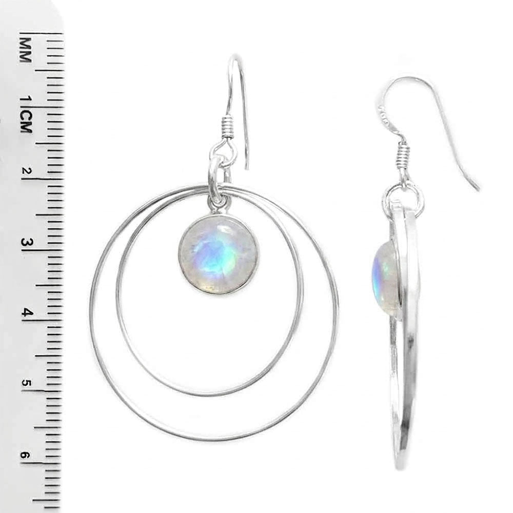 Boucles d’oreilles pendantes pierre de lune arc-en-ciel en argent massif 925